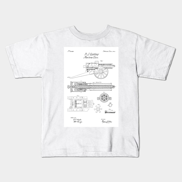 Gatling Gun Patent - 1862 Machine gun - B Kids T-Shirt by SPJE Illustration Photography